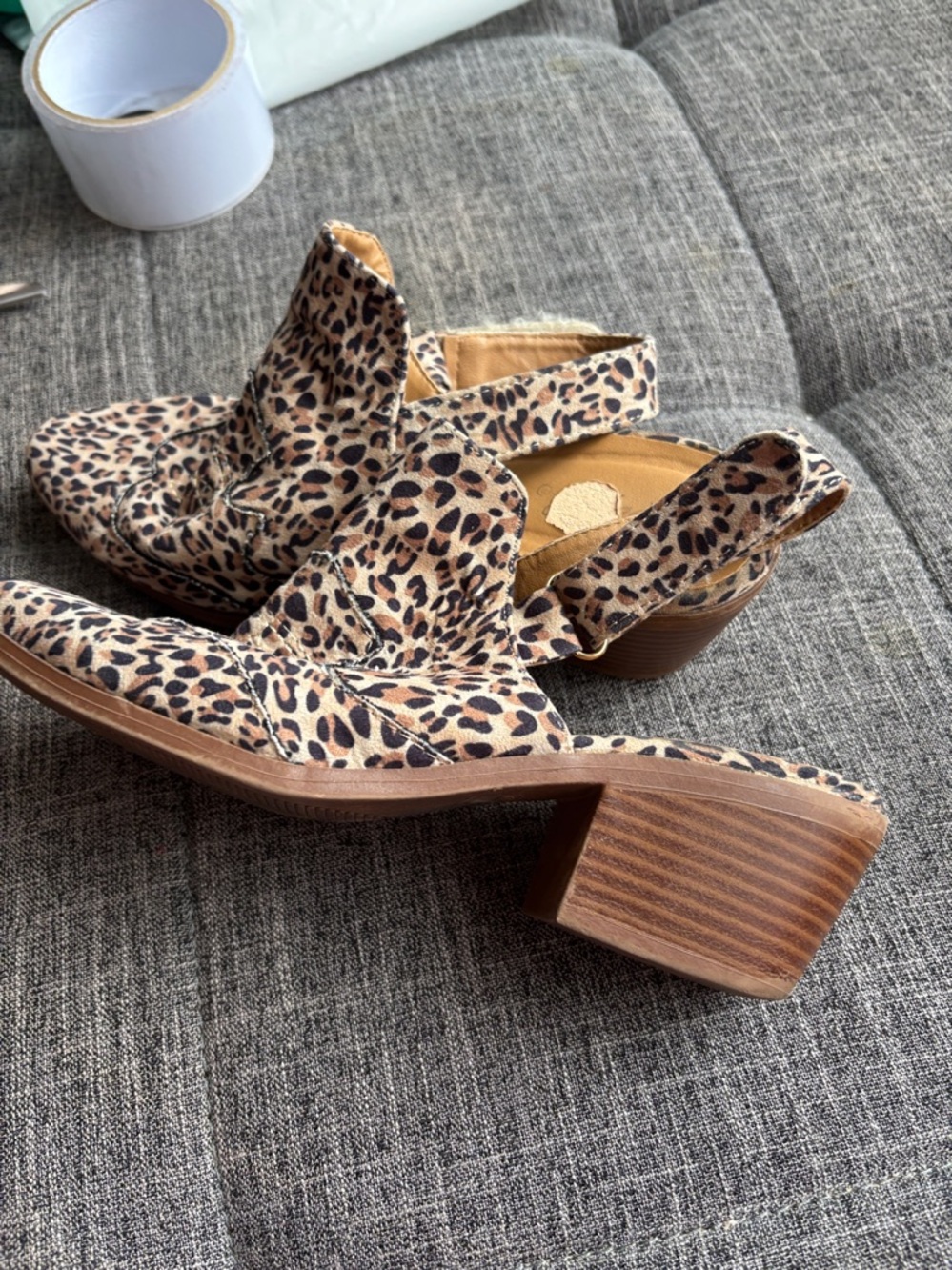 Leopard Print Slingback Mules - Beige/Black - Picture 2 of 6
